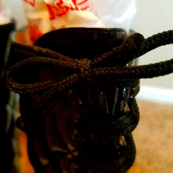 Nouchka Black Patent leather quilted Combat Boots. - Picture 7 of 10